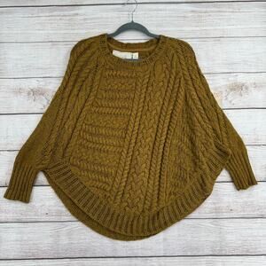 Angel of the North Anthropologie Curved Cables Poncho Sweater Womens XS Green